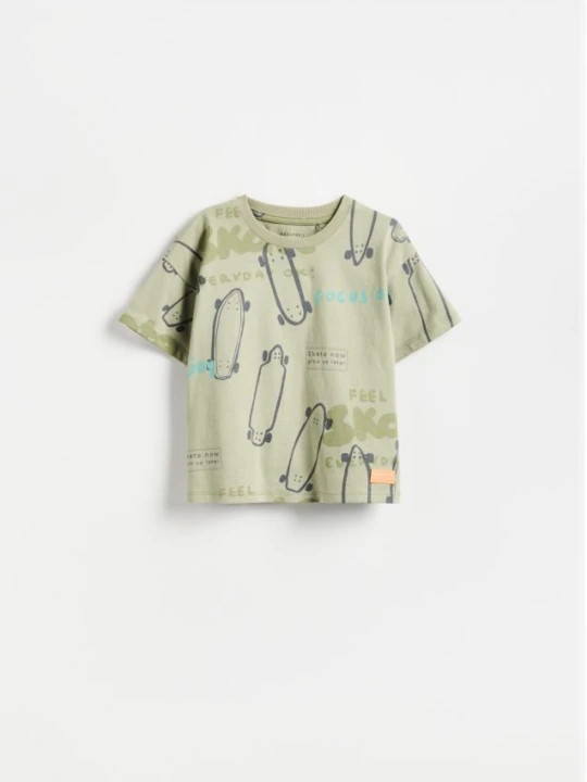 Zdjęcie produktu Reserved - Bawełniany t-shirt z nadrukiem - oliwkowy