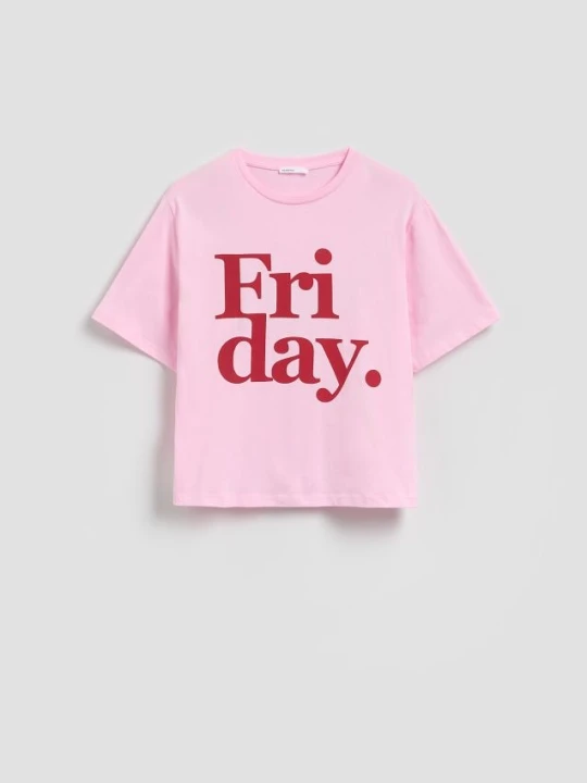 Zdjęcie produktu Reserved - Bawełniany t-shirt z nadrukiem - pastelowy róż