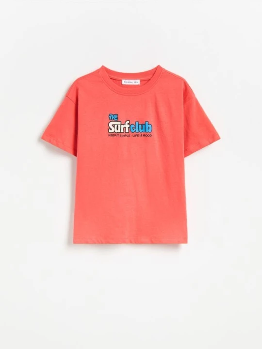 Zdjęcie produktu Reserved - Bawełniany t-shirt z nadrukiem - pomarańczowy