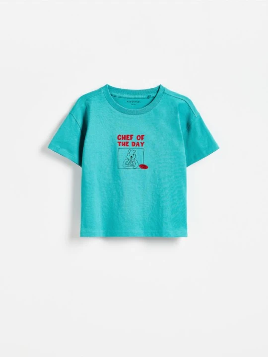 Zdjęcie produktu Reserved - Bawełniany t-shirt z nadrukiem - turkusowy