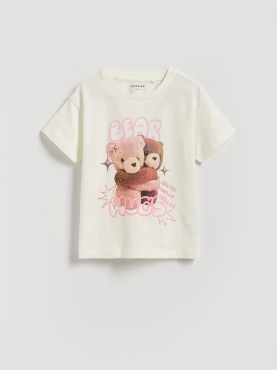 Zdjęcie produktu Reserved - Bawełniany t-shirt z nadrukiem - złamana biel