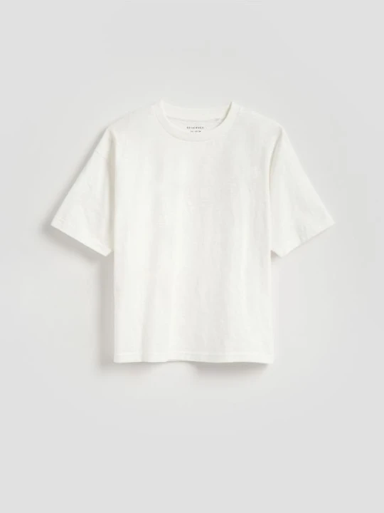 Zdjęcie produktu Reserved - Bawełniany t-shirt z nadrukiem - złamana biel