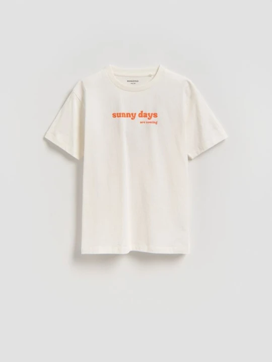 Zdjęcie produktu Reserved - Bawełniany t-shirt z nadrukiem - złamana biel