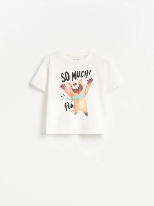 Zdjęcie produktu Reserved - Bawełniany t-shirt z nadrukiem - złamana biel