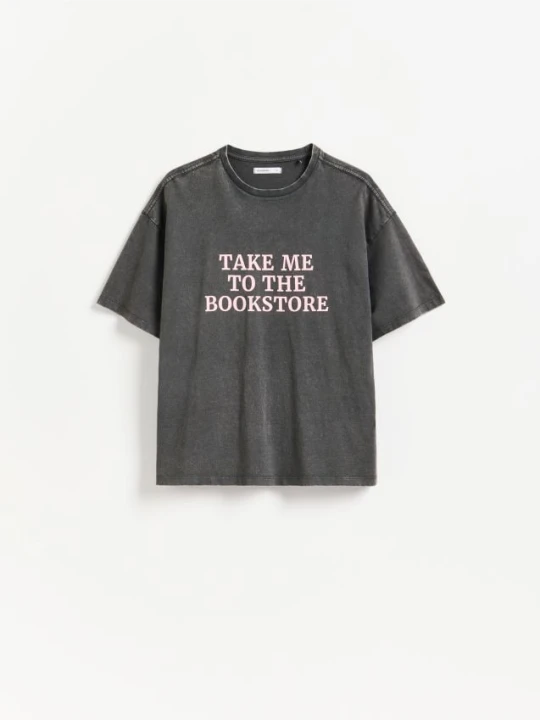 Zdjęcie produktu Reserved - Bawełniany t-shirt z napisem - ciemnoszary