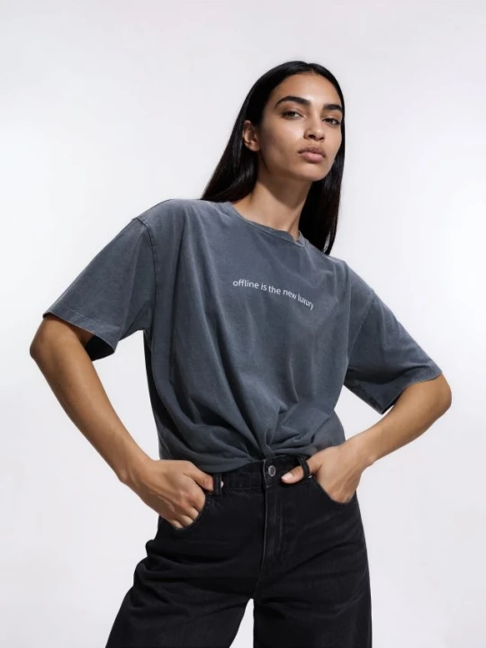 Zdjęcie produktu Reserved - Bawełniany t-shirt z napisem - ciemnoszary