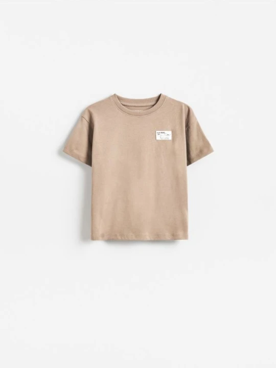 Zdjęcie produktu Reserved - Bawełniany t-shirt z naszywką - beżowy