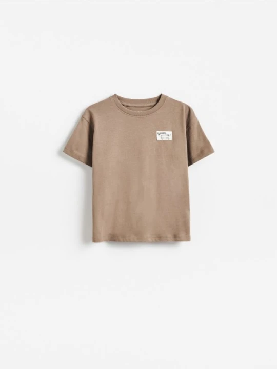 Zdjęcie produktu Reserved - Bawełniany t-shirt z naszywką - brązowy