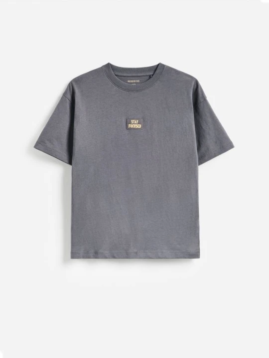 Zdjęcie produktu Reserved - Bawełniany t-shirt z naszywką - ciemnoszary