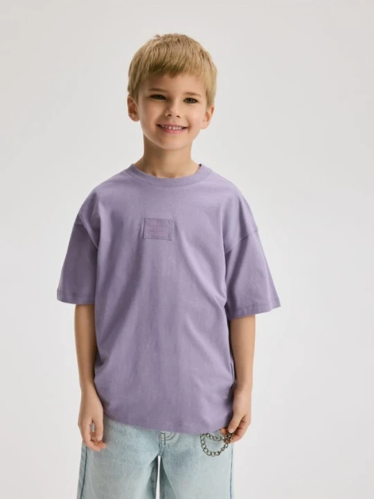 Zdjęcie produktu Reserved - Bawełniany t-shirt z naszywką - fioletowy