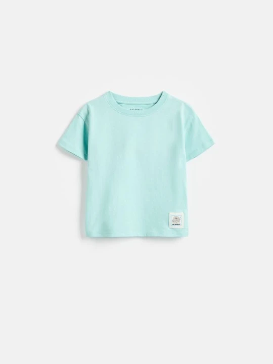 Zdjęcie produktu Reserved - Bawełniany t-shirt z naszywką - jasnoturkusowy