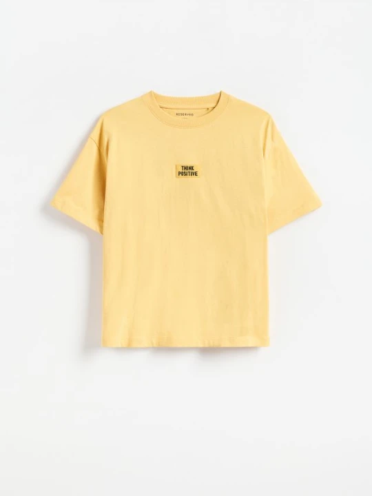 Zdjęcie produktu Reserved - Bawełniany t-shirt z naszywką - jasnożółty