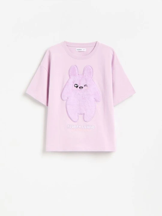Zdjęcie produktu Reserved - Bawełniany t-shirt z naszywką - lawendowy