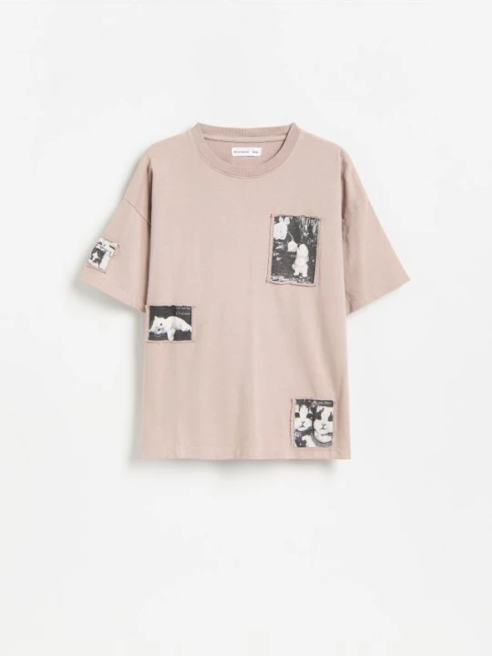 Zdjęcie produktu Reserved - Bawełniany t-shirt z naszywkami - jasnoszary