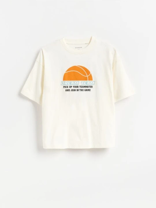 Zdjęcie produktu Reserved - Bawełniany t-shirt - złamana biel