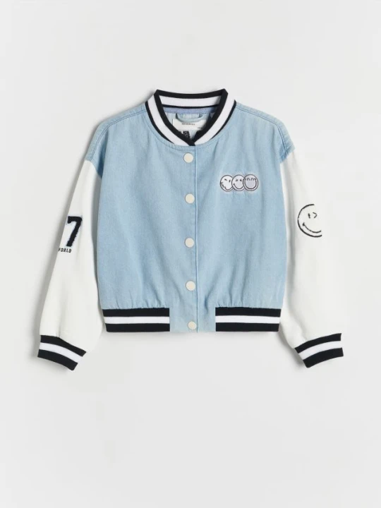 Zdjęcie produktu Reserved - Bawełniana bluza bomber SmileyWorld® - jasnoniebieski