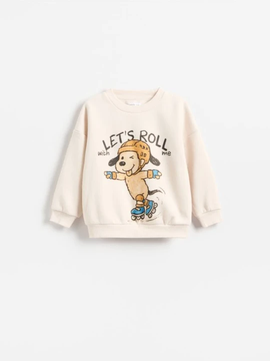 Zdjęcie produktu Reserved - Bluza oversize z nadrukiem - kremowy