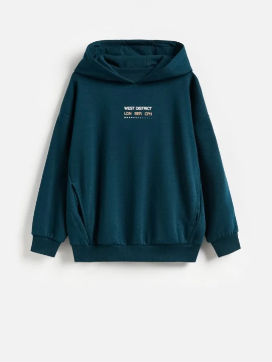 Zdjęcie produktu Reserved - Bluza z bawełną - ciemny turkus