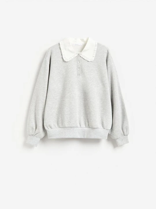 Zdjęcie produktu Reserved - Bluza z ozdobnym kołnierzem - jasnoszary