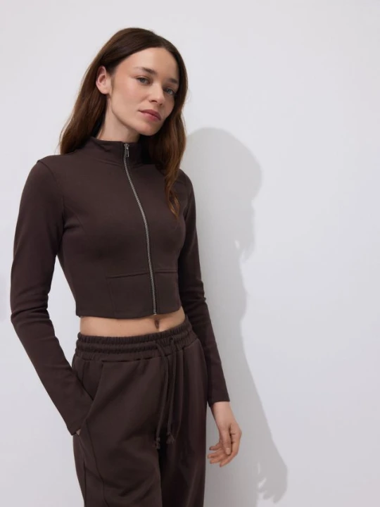 Zdjęcie produktu Reserved - Bluza z wysoką stójką - ciemnobrązowy