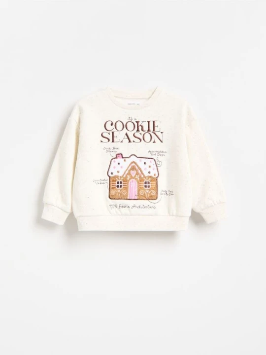 Zdjęcie produktu Reserved - Bluza ze świątecznym haftem - złamana biel