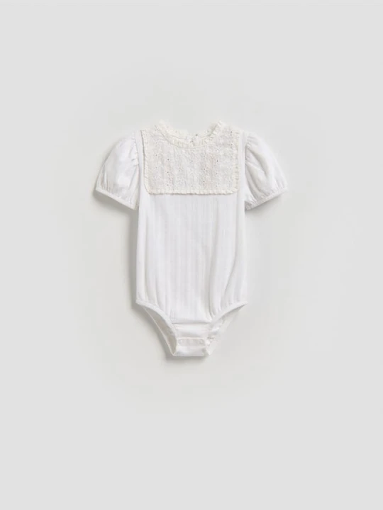 Zdjęcie produktu Reserved - Body z ażurową wstawką - złamana biel