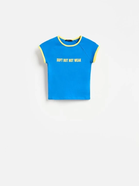 Zdjęcie produktu Reserved - Dopasowany t-shirt z napisem - niebieski