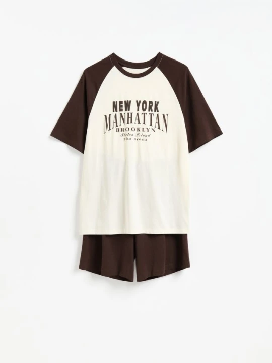 Zdjęcie produktu Reserved - Dwuczęściowa bawełniana piżama - brązowy