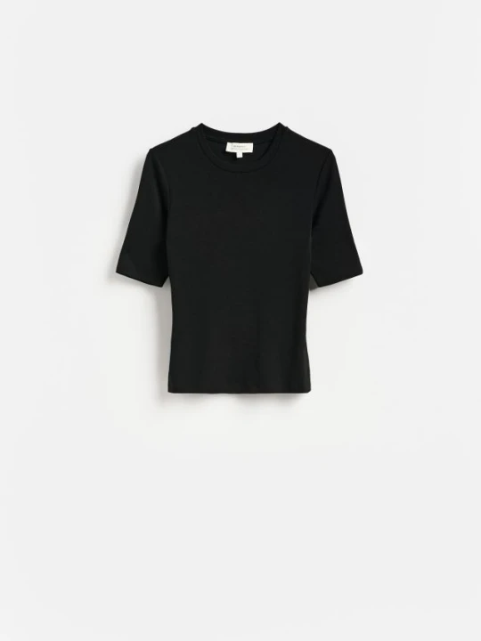 Zdjęcie produktu Reserved - Dzianinowy t-shirt z lyocellem - czarny