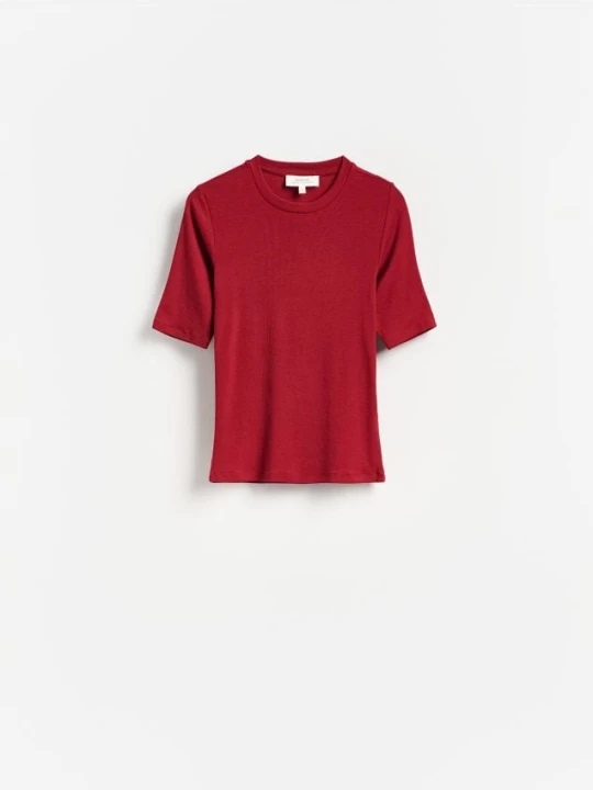Zdjęcie produktu Reserved - Dzianinowy t-shirt z lyocellem - intenstywna czerwień