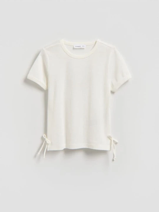 Zdjęcie produktu Reserved - Gładki t-shirt z modalem - złamana biel