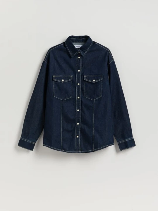 Zdjęcie produktu Reserved - Jeansowa koszula oversize - granatowy