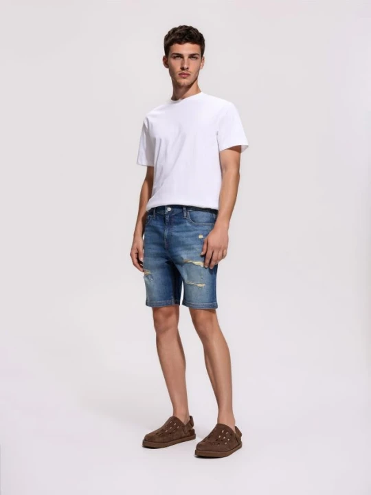 Zdjęcie produktu Reserved - Jeansowe szorty z przetarciami - indigo jeans