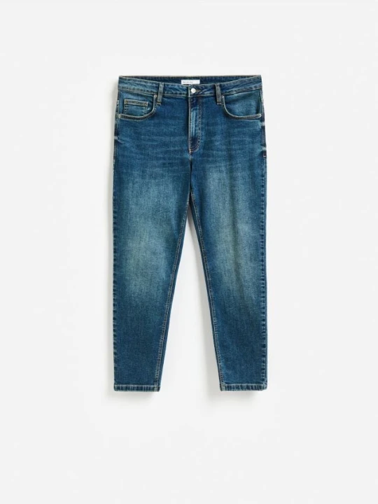 Zdjęcie produktu Reserved - Jeansy carrot slim z efektem sprania - indigo jeans