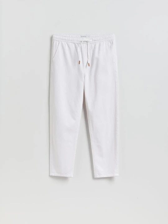 Zdjęcie produktu Reserved - Jeansy jogger z dodatkiem lnu - biały