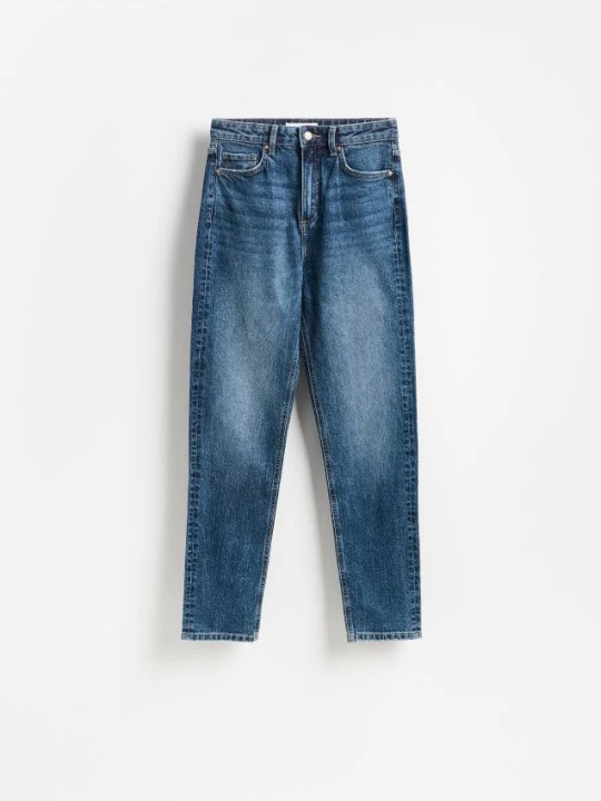 Zdjęcie produktu Reserved - Jeansy mom fit slim z dłuższą nogawką - granatowy