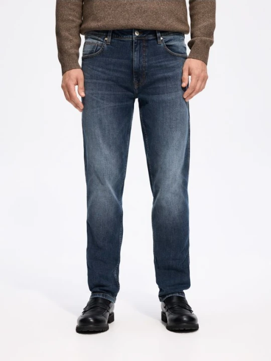 Zdjęcie produktu Reserved - Jeansy slim fit z efektem sprania - granatowy