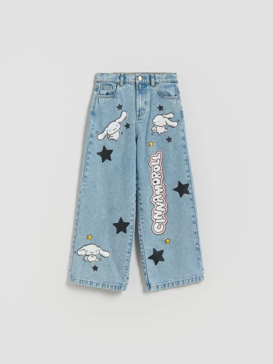 Zdjęcie produktu Reserved - Jeansy super wide leg Cinnamoroll - niebieski