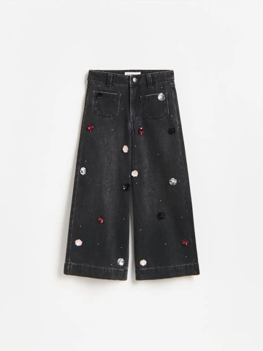 Zdjęcie produktu Reserved - Jeansy super wide leg z aplikacją - szary