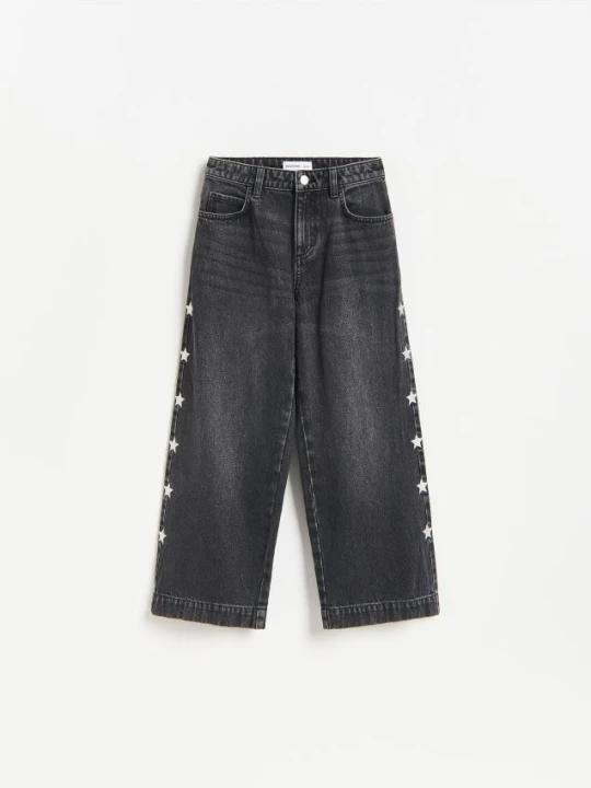 Zdjęcie produktu Reserved - Jeansy super wide leg z haftem - czarny