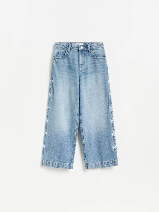 Zdjęcie produktu Reserved - Jeansy super wide leg z haftem - niebieski