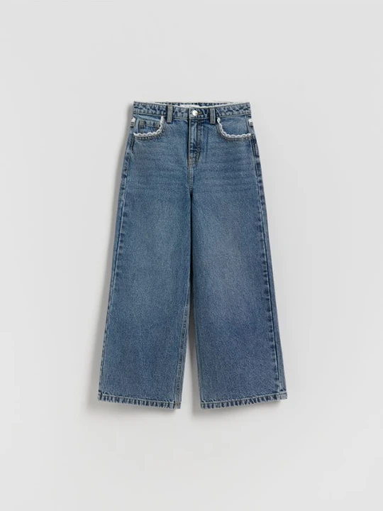 Zdjęcie produktu Reserved - Jeansy super wide leg z koronką - granatowy