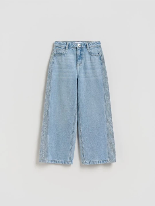 Zdjęcie produktu Reserved - Jeansy super wide leg z koronką - niebieski