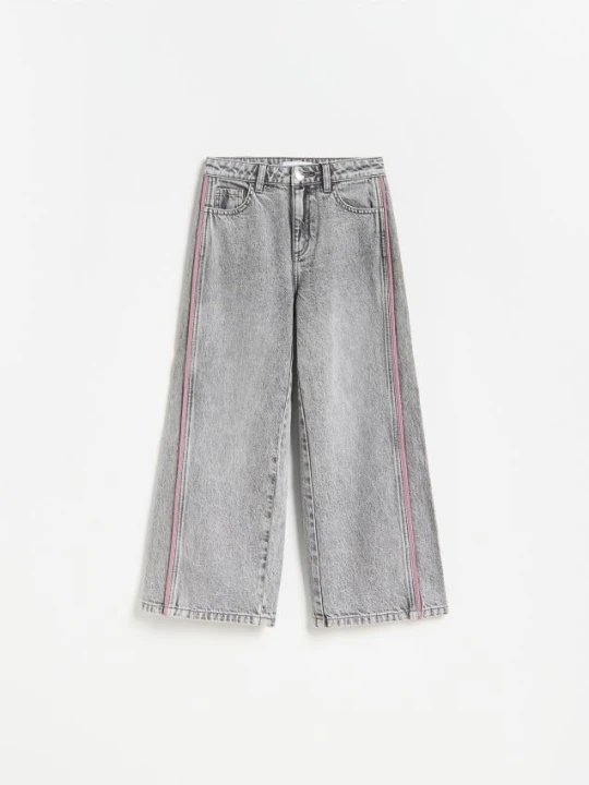 Zdjęcie produktu Reserved - Jeansy super wide leg z lampasami - jasnoszary