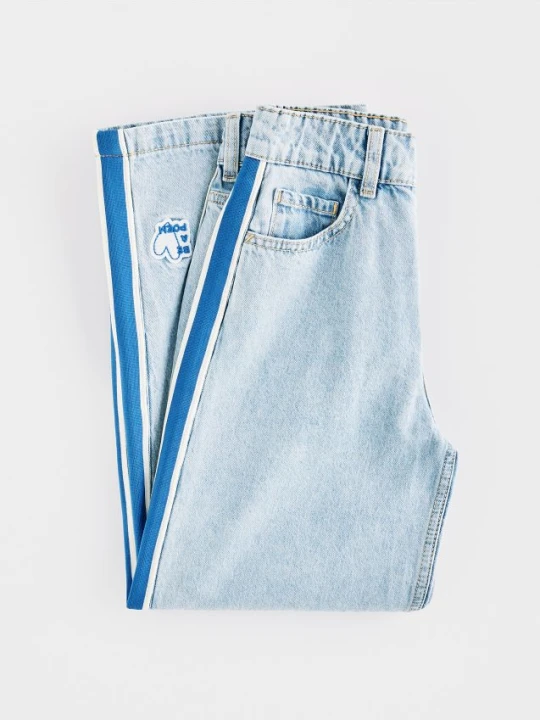 Zdjęcie produktu Reserved - Jeansy super wide leg z lampasami - niebieski