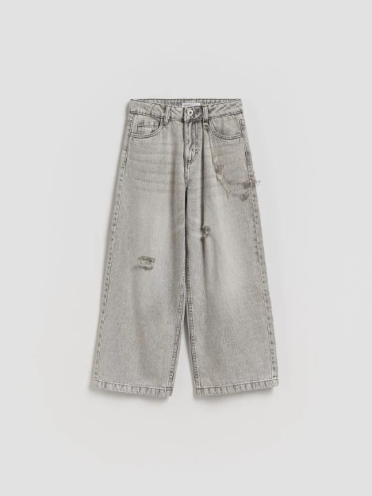 Zdjęcie produktu Reserved - Jeansy super wide leg z łańcuchem - jasnoszary