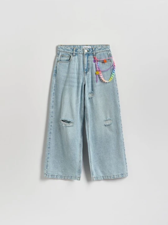 Zdjęcie produktu Reserved - Jeansy super wide leg z łańcuszkiem - niebieski