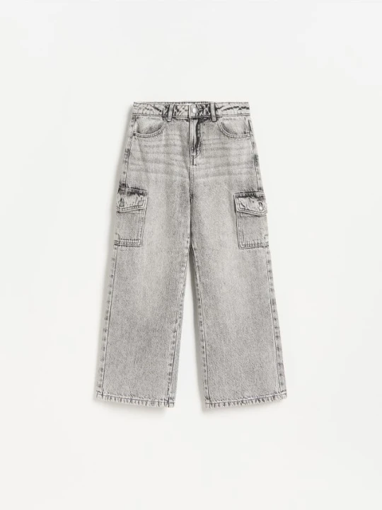 Zdjęcie produktu Reserved - Jeansy wide leg cargo - jasnoszary