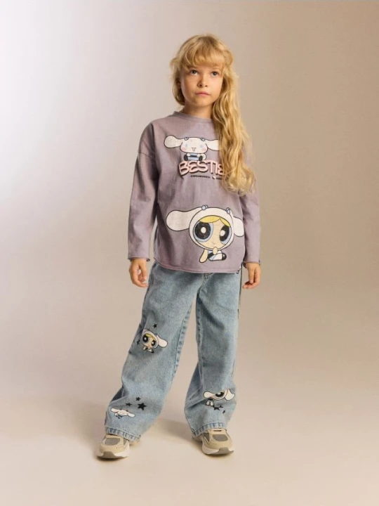 Zdjęcie produktu Reserved - Jeansy wide leg Hello Kitty and Friends x The Powerpuff Girls - niebieski