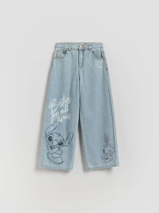 Zdjęcie produktu Reserved - Jeansy wide leg Lilo i Stitch - niebieski